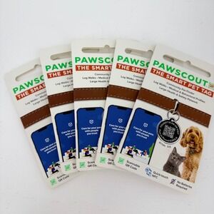 Pawscout Smart Pet Tag Lot of 5 Dogs Cats Silver New QR Code NFC Water Resistant